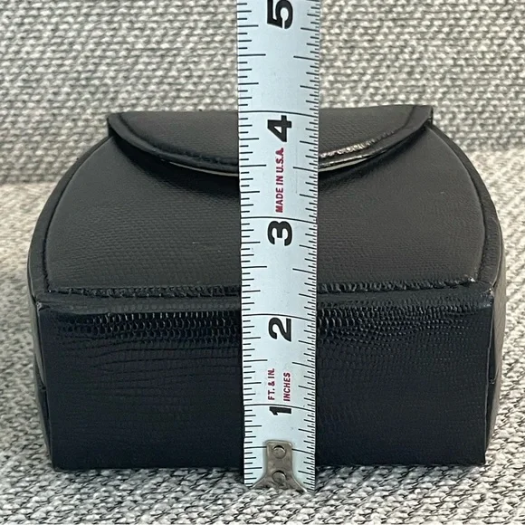 Black Pebbled  Travel Jewelry Case Mirror, Hard Outer Snap Case Gold Closure - Picture 3 of 16